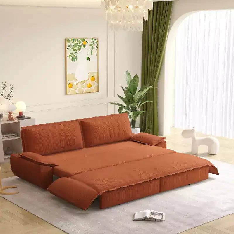 Canapé-lit queen size 73,2 po, convertible 3-en-1, canapé-lit multifonctionnel en velours orange