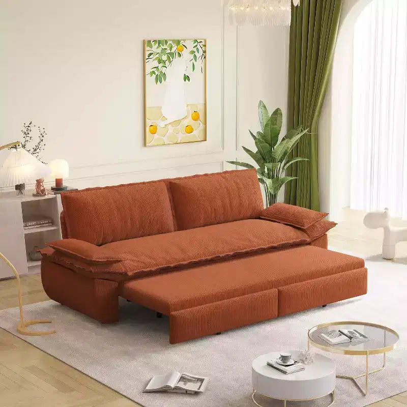 Canapé-lit queen size 73,2 po, convertible 3-en-1, canapé-lit multifonctionnel en velours orange