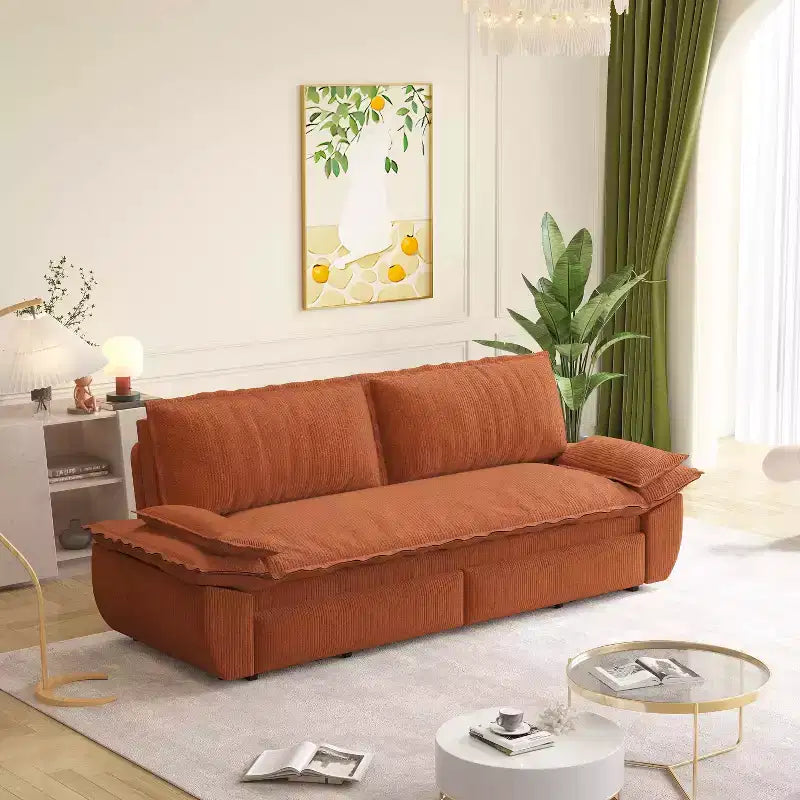 Canapé-lit queen size 73,2 po, convertible 3-en-1, canapé-lit multifonctionnel en velours orange