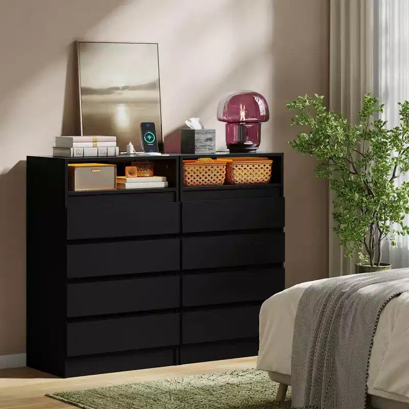 4-Drawer Storage Cabinet, Wooden Country-Style Bedroom Dressing Table, Vintage Design, Suitable for Bedroom, Living Room, Hallway, Black
