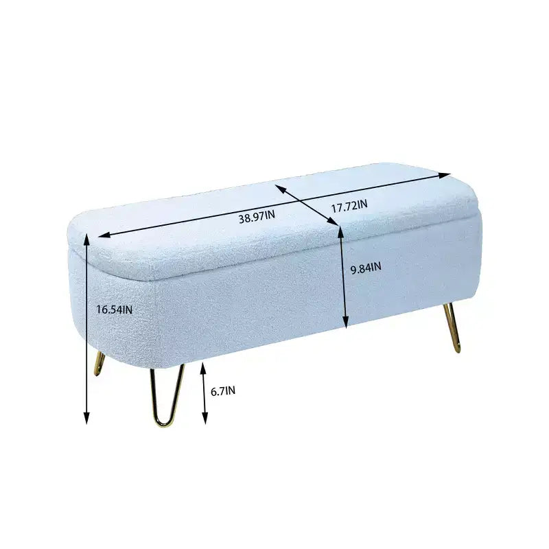 Banc ottoman de rangement moderne avec pieds en métal doré, banc d'entrée en fausse fourrure avec siège rembourré, banc de bout de lit pour le salon