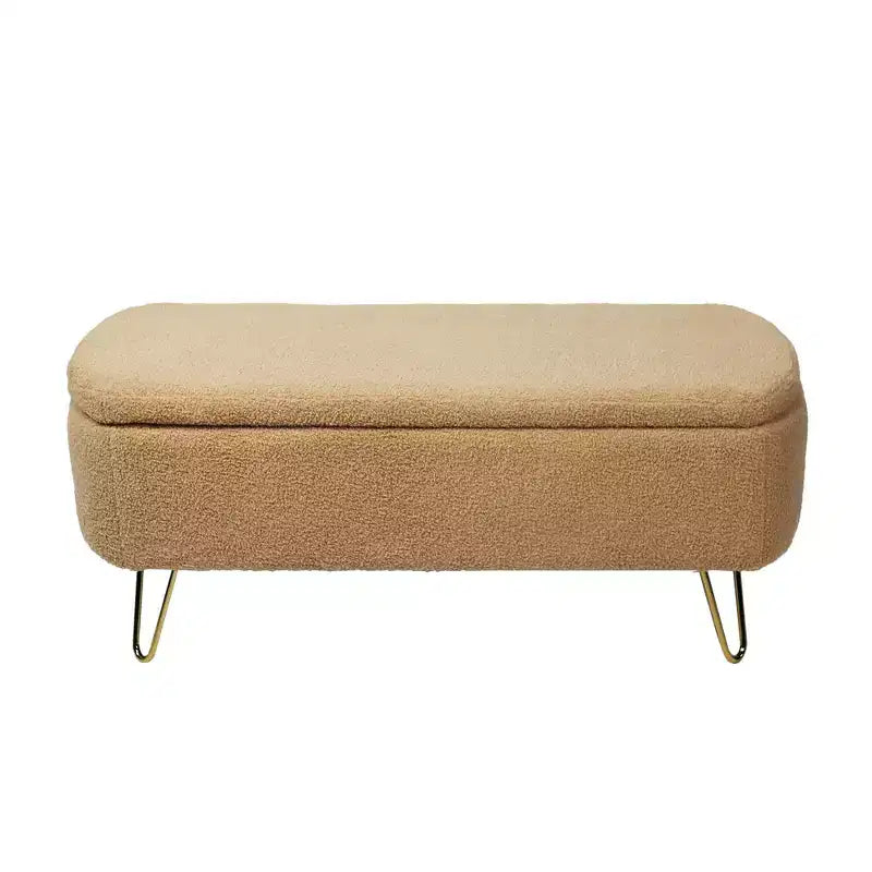 Banc ottoman de rangement moderne avec pieds en métal doré, banc d'entrée en fausse fourrure avec siège rembourré, banc de bout de lit pour le salon
