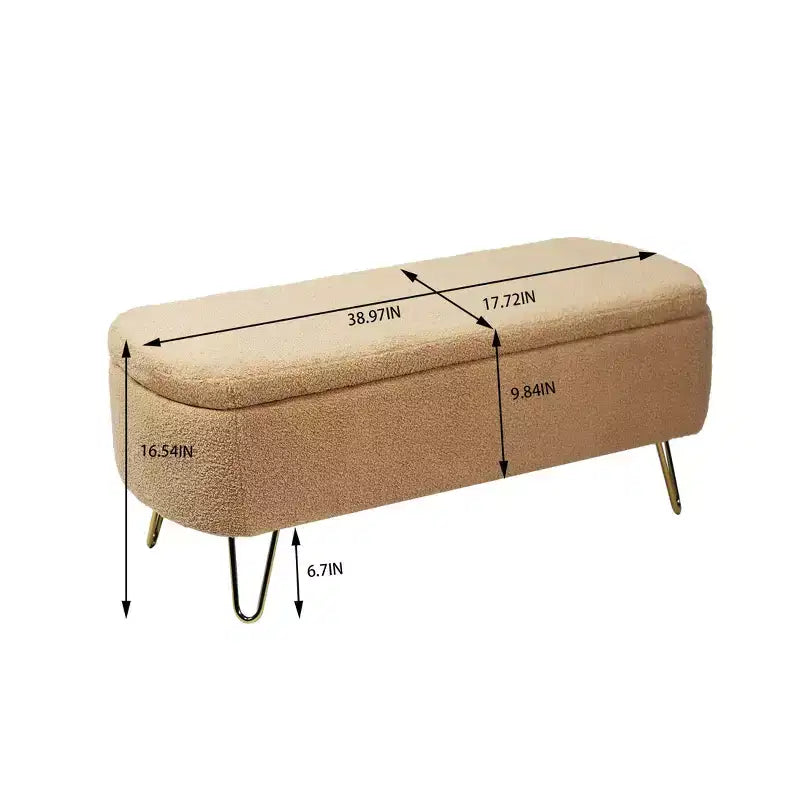 Banc ottoman de rangement moderne avec pieds en métal doré, banc d'entrée en fausse fourrure avec siège rembourré, banc de bout de lit pour le salon