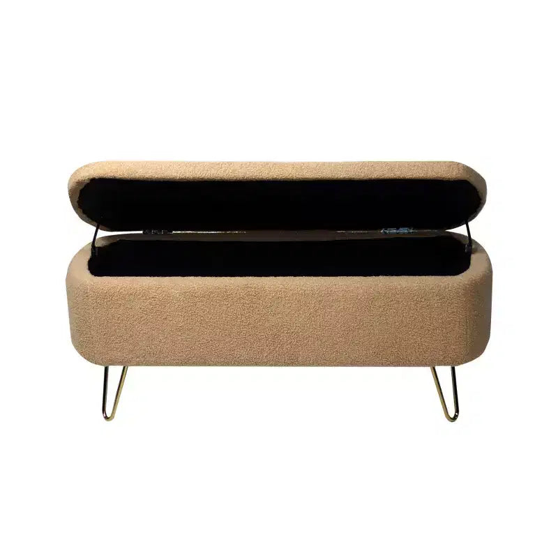 Banc ottoman de rangement moderne avec pieds en métal doré, banc d'entrée en fausse fourrure avec siège rembourré, banc de bout de lit pour le salon