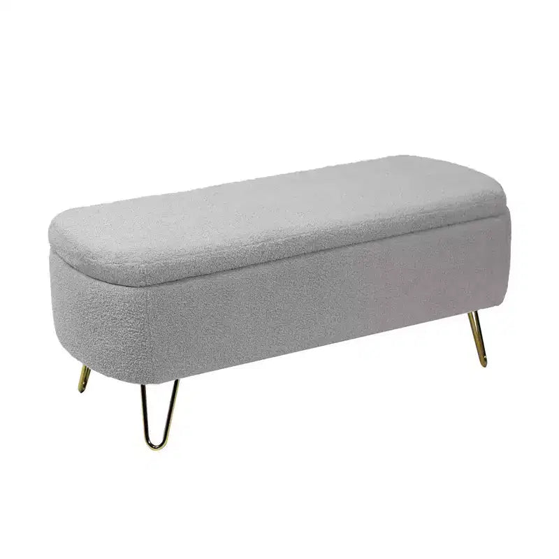 Banc ottoman de rangement moderne avec pieds en métal doré, banc d'entrée en fausse fourrure avec siège rembourré, banc de bout de lit pour le salon