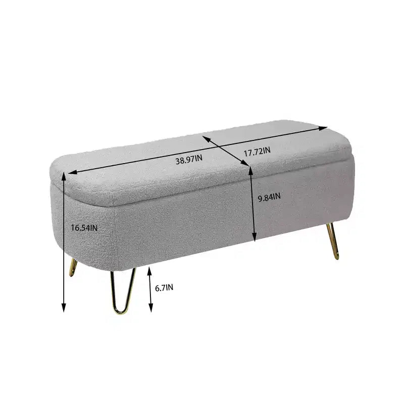 Banc ottoman de rangement moderne avec pieds en métal doré, banc d'entrée en fausse fourrure avec siège rembourré, banc de bout de lit pour le salon