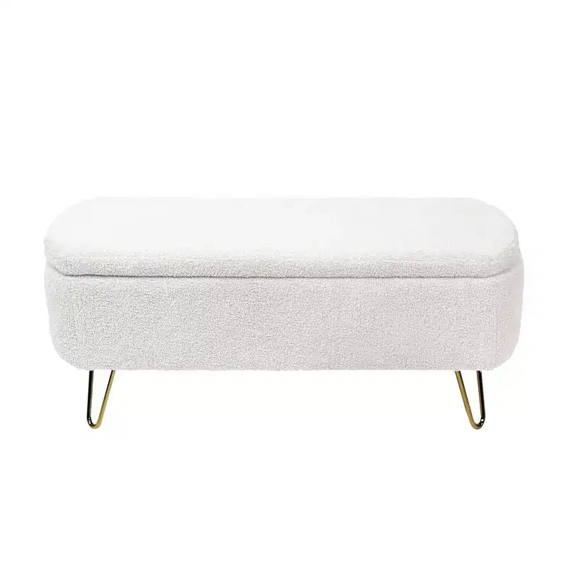Banc ottoman de rangement moderne avec pieds en métal doré, banc d'entrée en fausse fourrure avec siège rembourré, banc de bout de lit pour le salon
