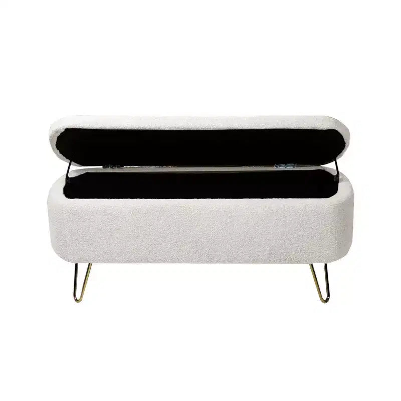 Banc ottoman de rangement moderne avec pieds en métal doré, banc d'entrée en fausse fourrure avec siège rembourré, banc de bout de lit pour le salon