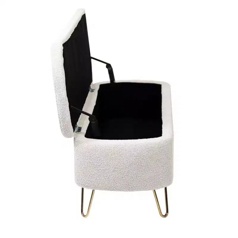 Banc ottoman de rangement moderne avec pieds en métal doré, banc d'entrée en fausse fourrure avec siège rembourré, banc de bout de lit pour le salon