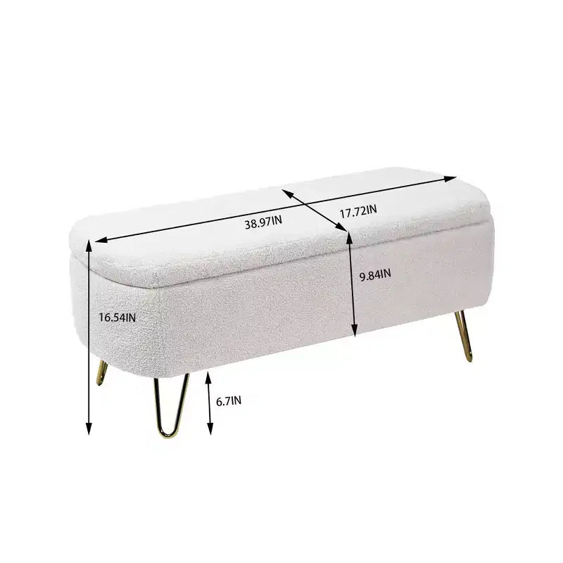 Banc ottoman de rangement moderne avec pieds en métal doré, banc d'entrée en fausse fourrure avec siège rembourré, banc de bout de lit pour le salon