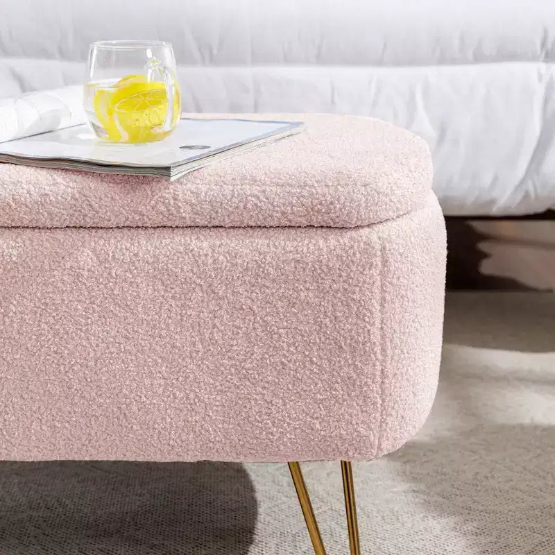 Banc ottoman de rangement moderne avec pieds en métal doré, banc d'entrée en fausse fourrure avec siège rembourré, banc de bout de lit pour le salon