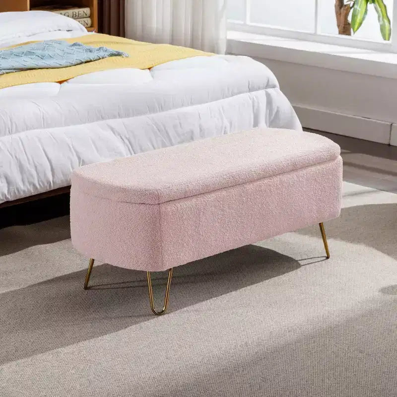 Banc ottoman de rangement moderne avec pieds en métal doré, banc d'entrée en fausse fourrure avec siège rembourré, banc de bout de lit pour le salon