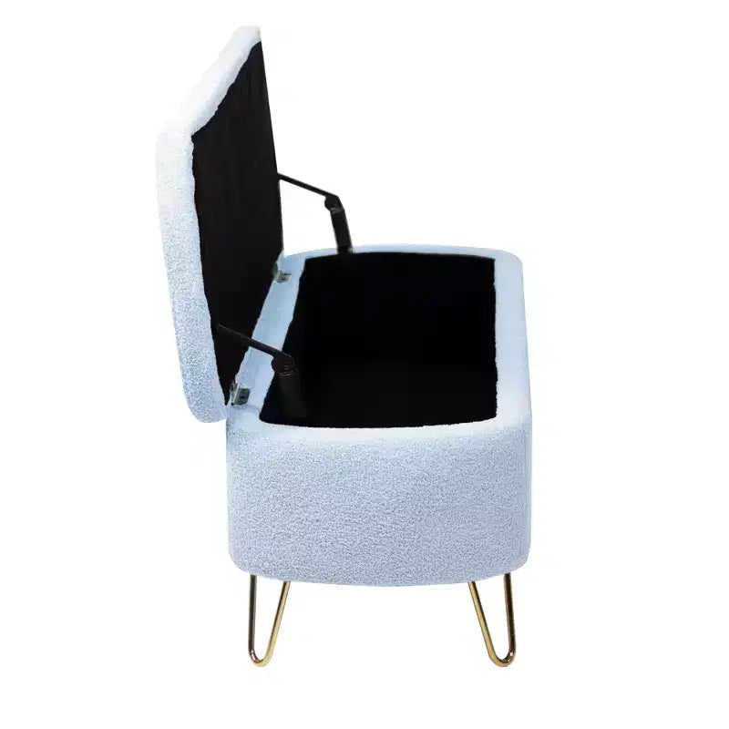 Banc ottoman de rangement moderne avec pieds en métal doré, banc d'entrée en fausse fourrure avec siège rembourré, banc de bout de lit pour le salon