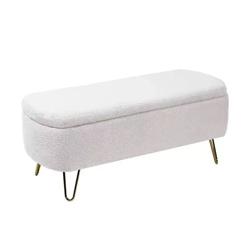 Banc ottoman de rangement moderne avec pieds en métal doré, banc d'entrée en fausse fourrure avec siège rembourré, banc de bout de lit pour le salon