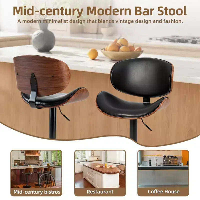Swivel Bar Stools Set of 2 - Adjustable Counter Height Chairs with Backrest & Footrest, PU Leather, Modern Industrial