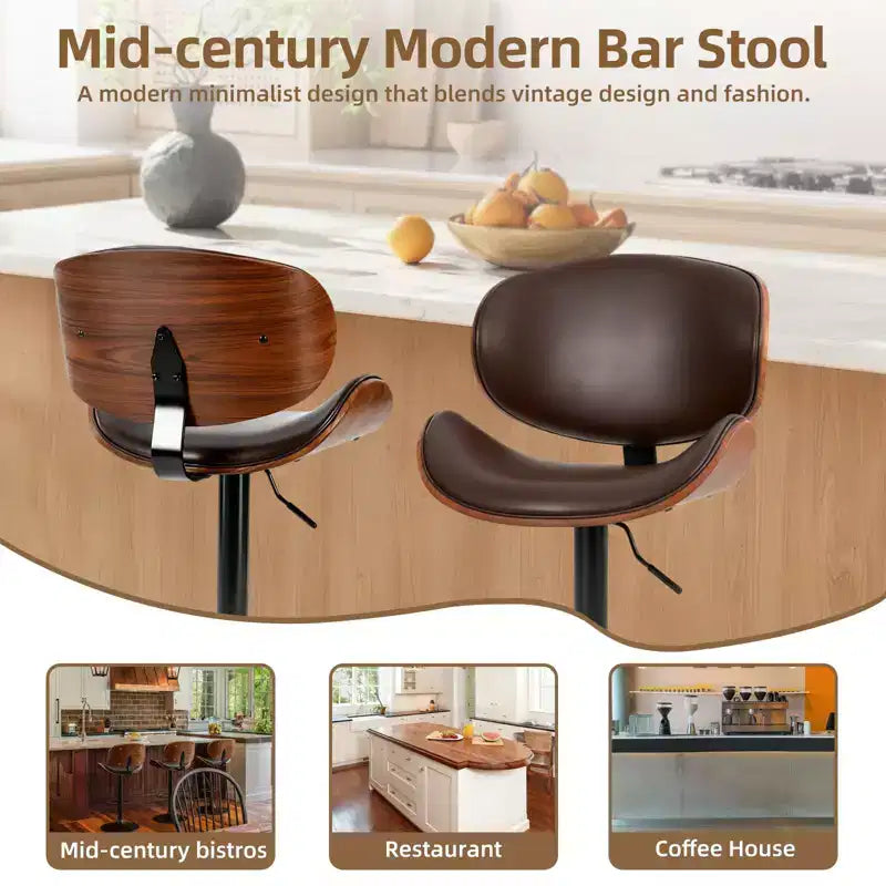 Swivel Bar Stools Set of 2 - Adjustable Counter Height Chairs with Backrest & Footrest, PU Leather, Modern Industrial