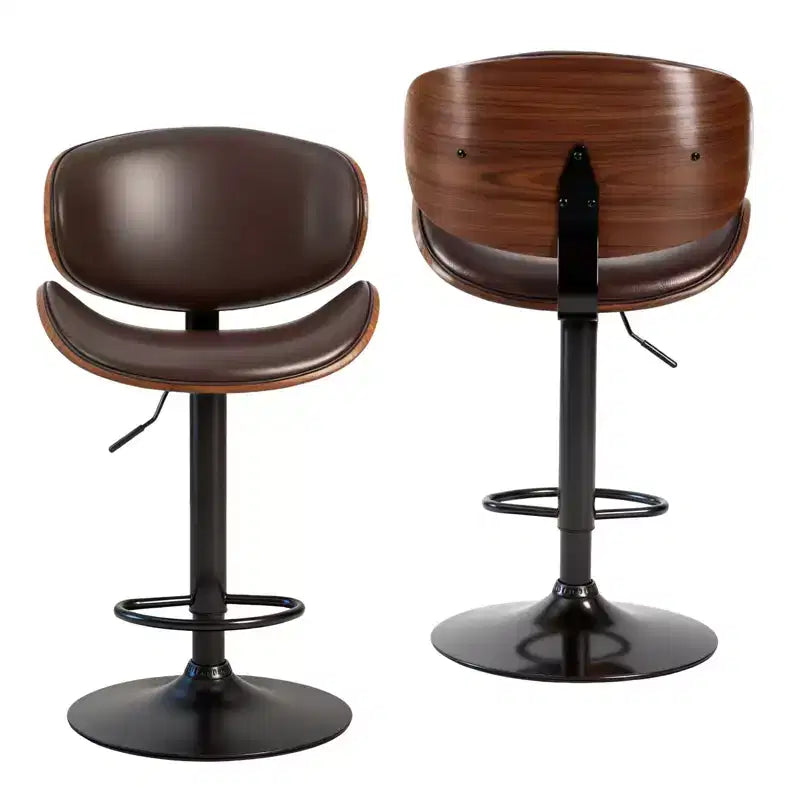 Swivel Bar Stools Set of 2 - Adjustable Counter Height Chairs with Backrest & Footrest, PU Leather, Modern Industrial