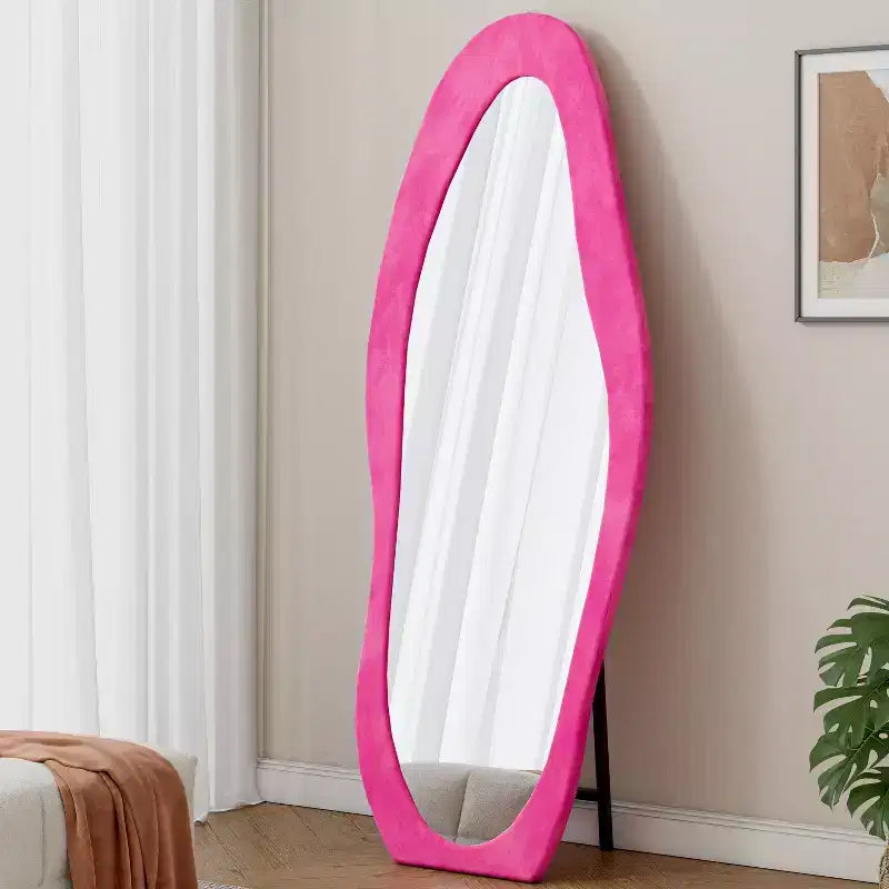 TUYOHW Flannel Decorative Full Length Mirror for Bedroom,Dressing Room,Novelty Standing Full Wall Mirror with Wooden Frame,Rose