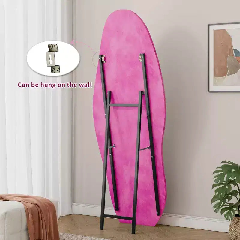 Flannel Decorative Full Length Mirror for Bedroom,Dressing Room,Novelty Standing Full Wall Mirror with Wooden Frame,Rose