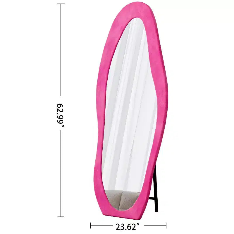 Flannel Decorative Full Length Mirror for Bedroom,Dressing Room,Novelty Standing Full Wall Mirror with Wooden Frame,Rose