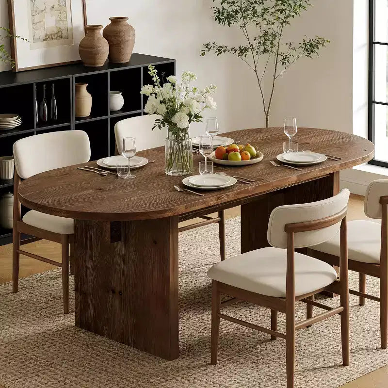 Table à manger ovale en bois massif de 63 pouces, table de salle à manger de style ferme pour 4-6 personnes avec double piédestal pour la salle à manger