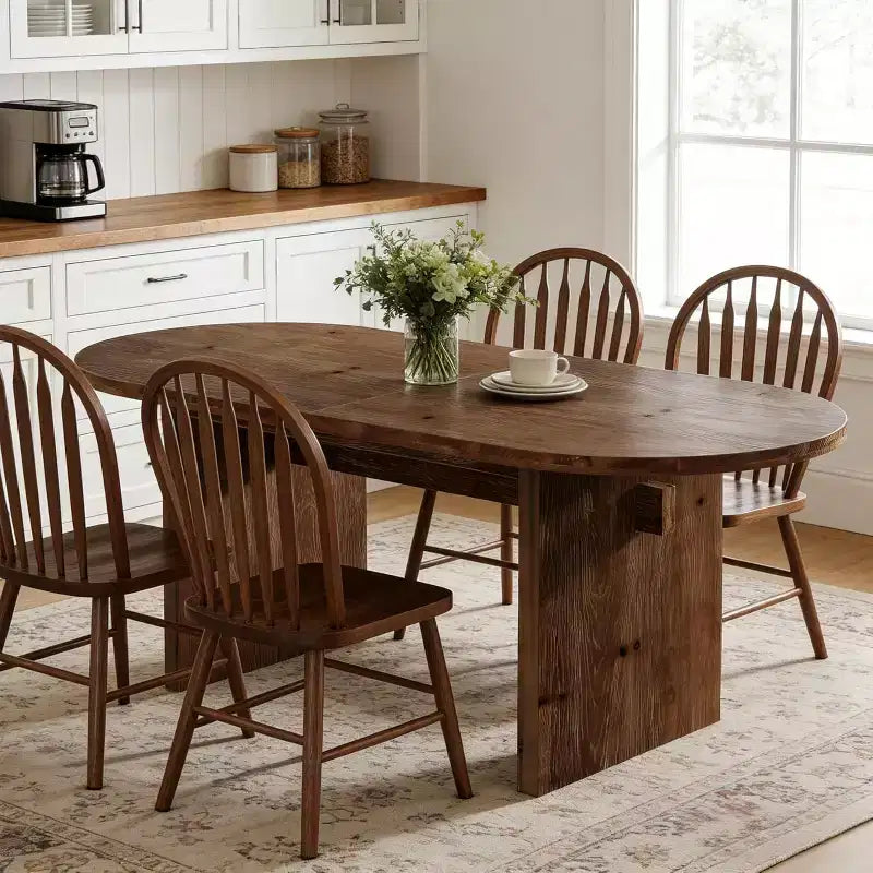 Table à manger ovale en bois massif de 63 pouces, table de salle à manger de style ferme pour 4-6 personnes avec double piédestal pour la salle à manger
