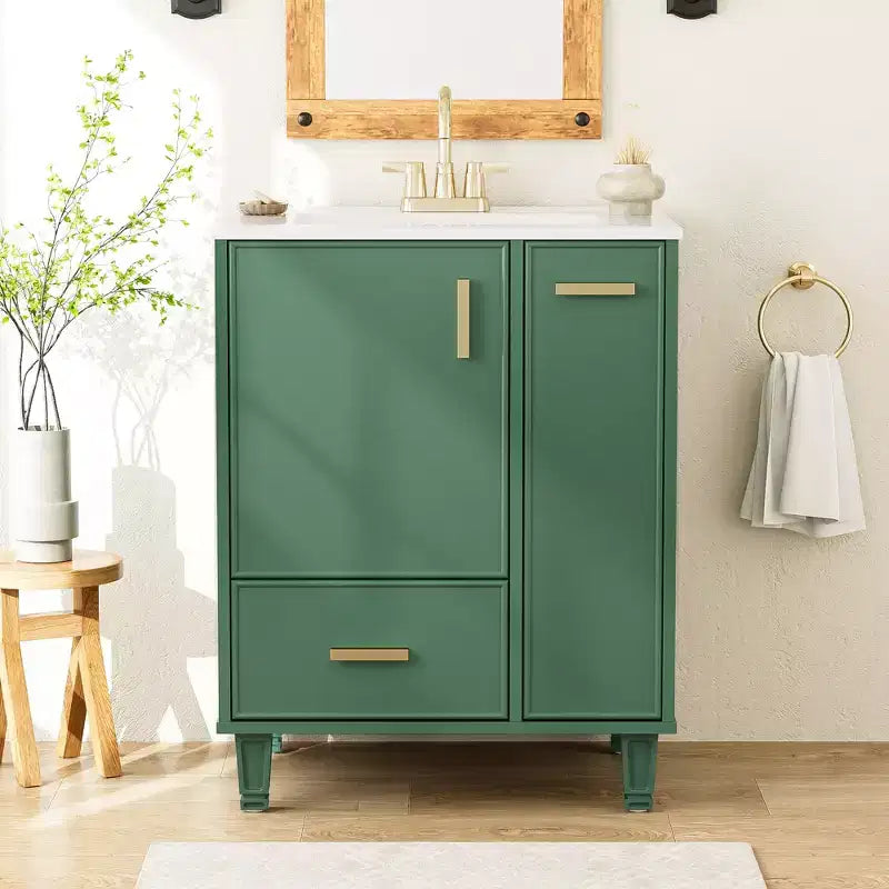 24 Small Bathroom Vanity with Sink, Bathroom storage Cabinet with Drawers and Door Shelf, Single Sink Bathroom Vanity
