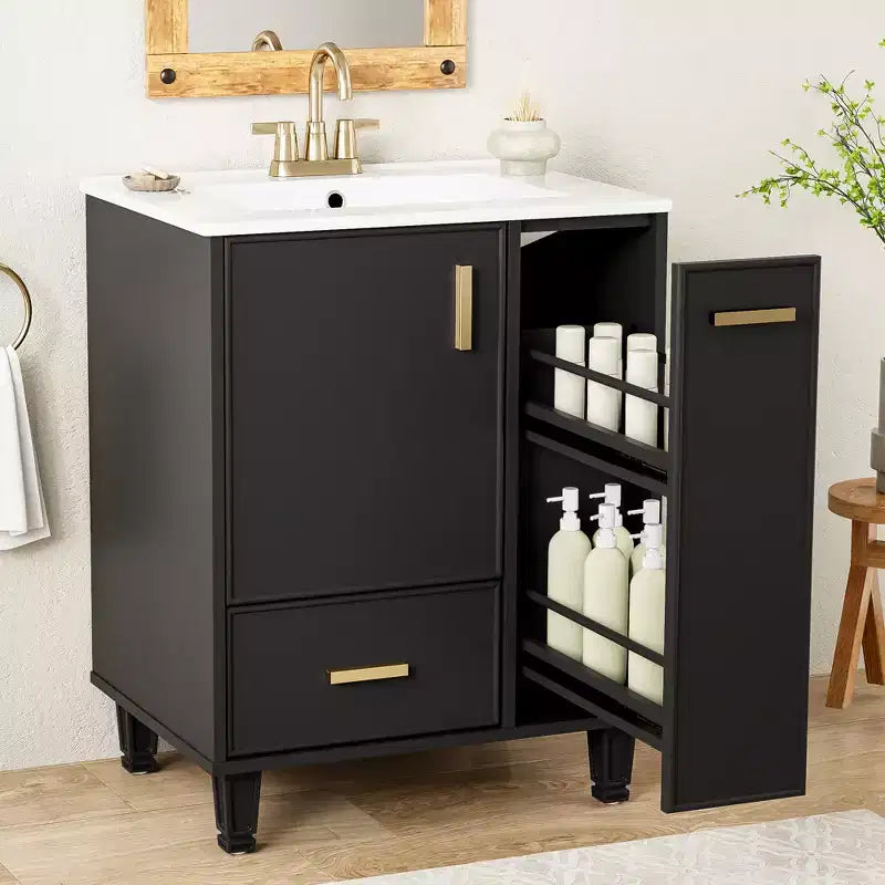 24 Small Bathroom Vanity with Sink, Bathroom storage Cabinet with Drawers and Door Shelf, Single Sink Bathroom Vanity
