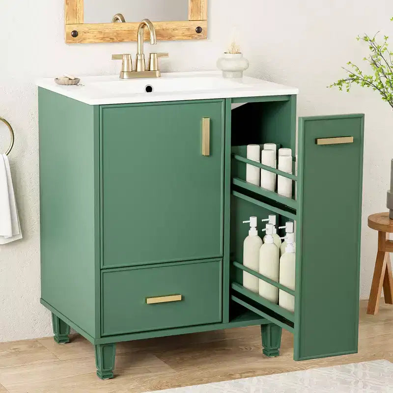24 Small Bathroom Vanity with Sink, Bathroom storage Cabinet with Drawers and Door Shelf, Single Sink Bathroom Vanity