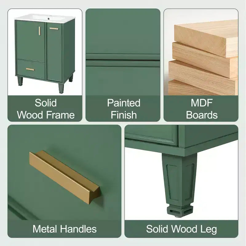 24 Small Bathroom Vanity with Sink, Bathroom storage Cabinet with Drawers and Door Shelf, Single Sink Bathroom Vanity