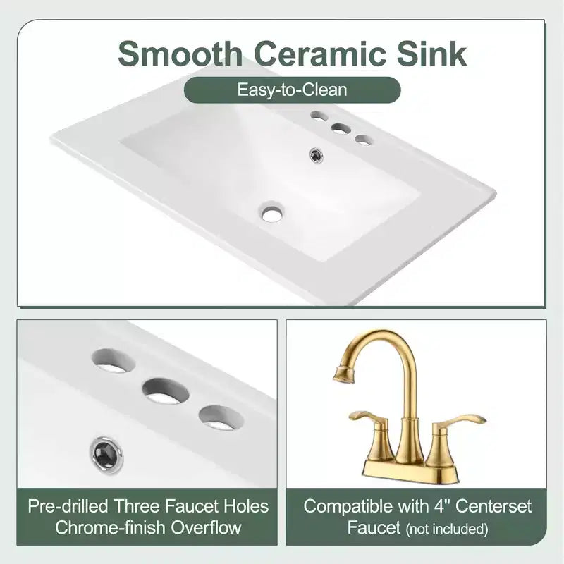 24 Small Bathroom Vanity with Sink, Bathroom storage Cabinet with Drawers and Door Shelf, Single Sink Bathroom Vanity