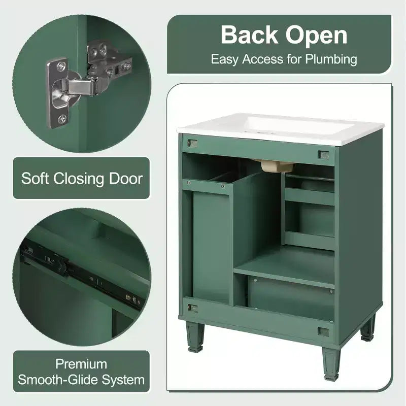 24 Small Bathroom Vanity with Sink, Bathroom storage Cabinet with Drawers and Door Shelf, Single Sink Bathroom Vanity