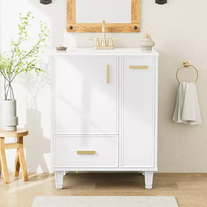 24 Small Bathroom Vanity with Sink, Bathroom storage Cabinet with Drawers and Door Shelf, Single Sink Bathroom Vanity