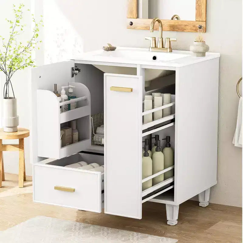 24 Small Bathroom Vanity with Sink, Bathroom storage Cabinet with Drawers and Door Shelf, Single Sink Bathroom Vanity