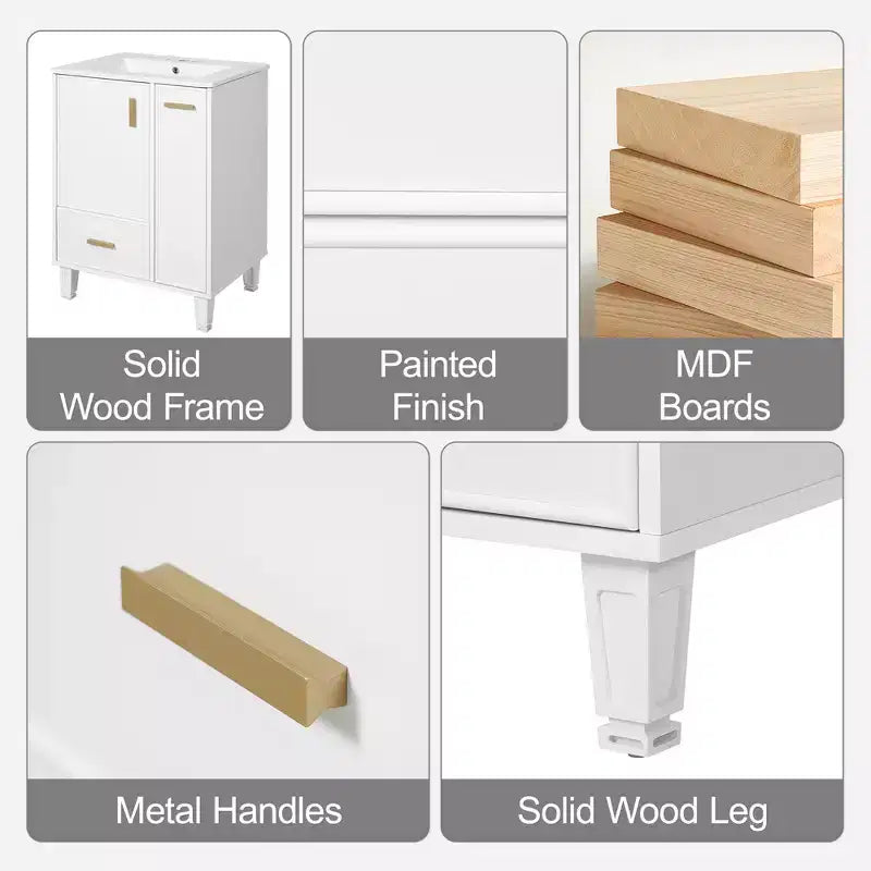 24 Small Bathroom Vanity with Sink, Bathroom storage Cabinet with Drawers and Door Shelf, Single Sink Bathroom Vanity
