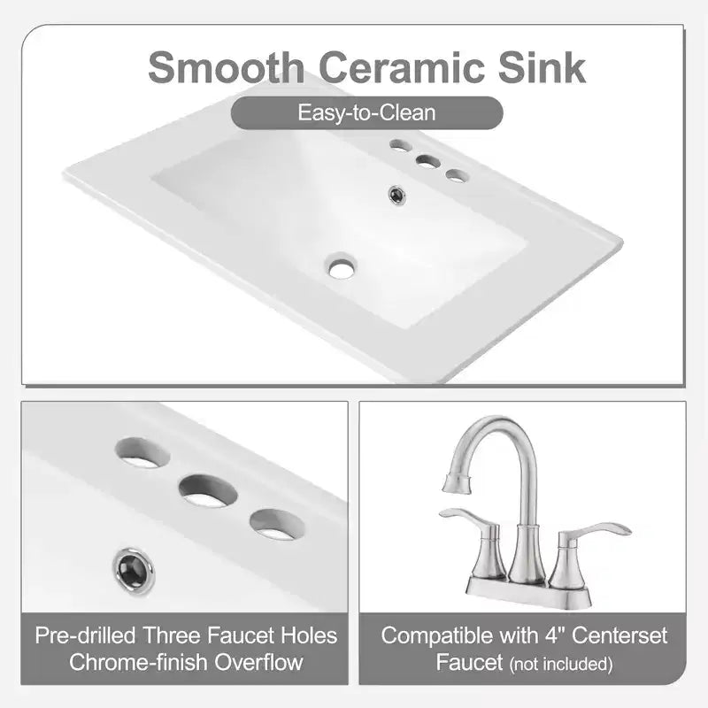 24 Small Bathroom Vanity with Sink, Bathroom storage Cabinet with Drawers and Door Shelf, Single Sink Bathroom Vanity