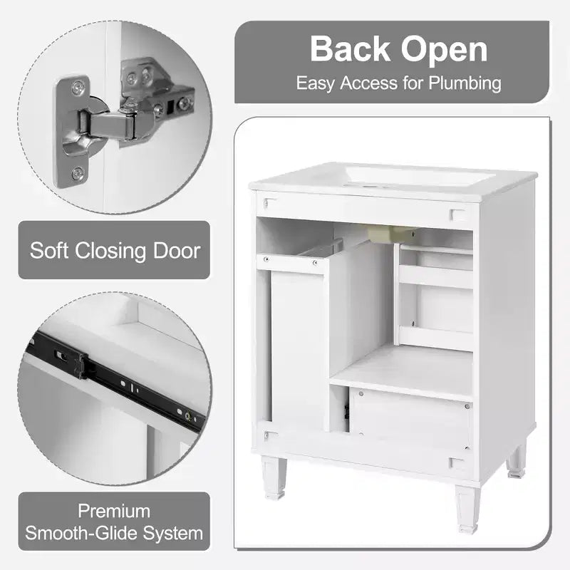 24 Small Bathroom Vanity with Sink, Bathroom storage Cabinet with Drawers and Door Shelf, Single Sink Bathroom Vanity