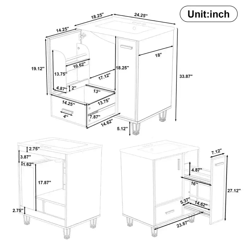 24 Small Bathroom Vanity with Sink, Bathroom storage Cabinet with Drawers and Door Shelf, Single Sink Bathroom Vanity