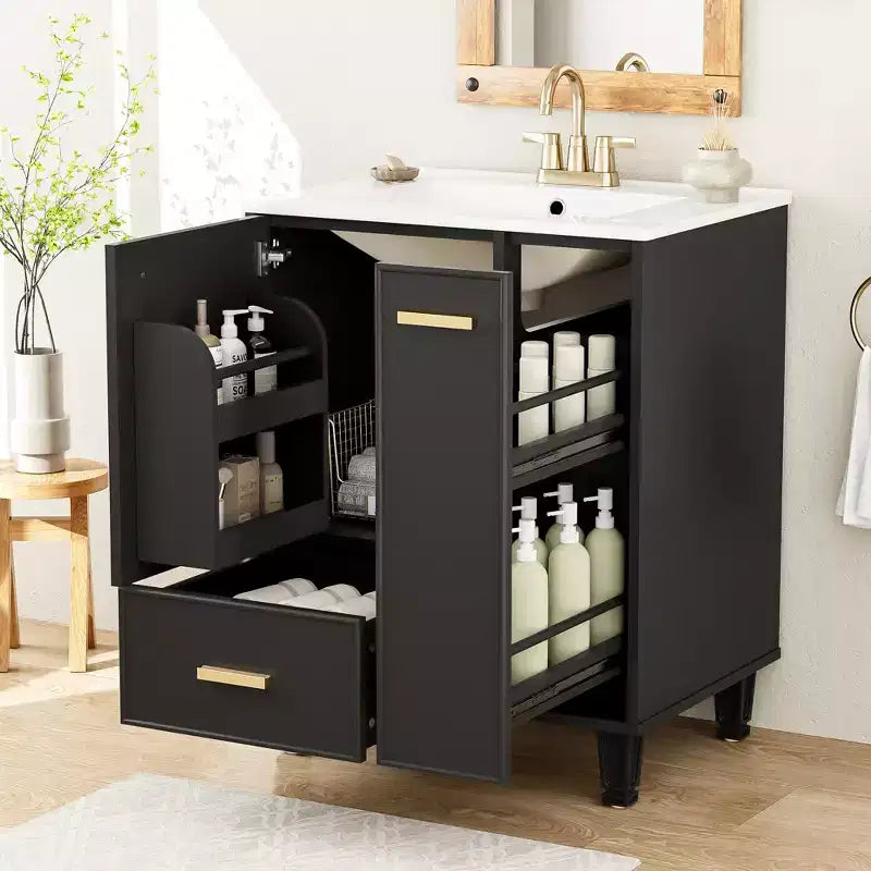24 Small Bathroom Vanity with Sink, Bathroom storage Cabinet with Drawers and Door Shelf, Single Sink Bathroom Vanity