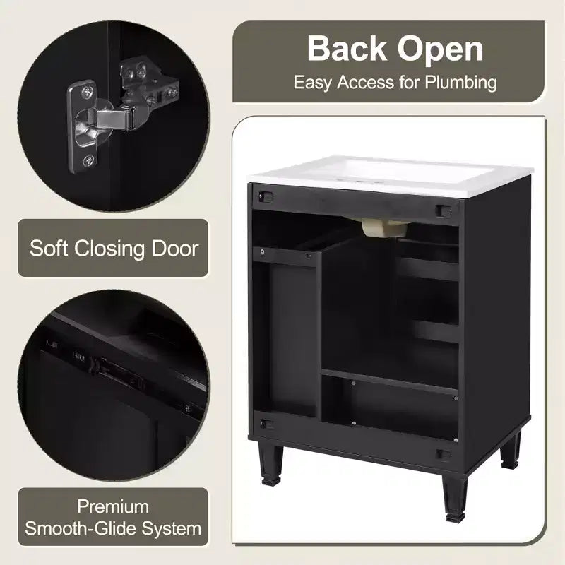 24 Small Bathroom Vanity with Sink, Bathroom storage Cabinet with Drawers and Door Shelf, Single Sink Bathroom Vanity