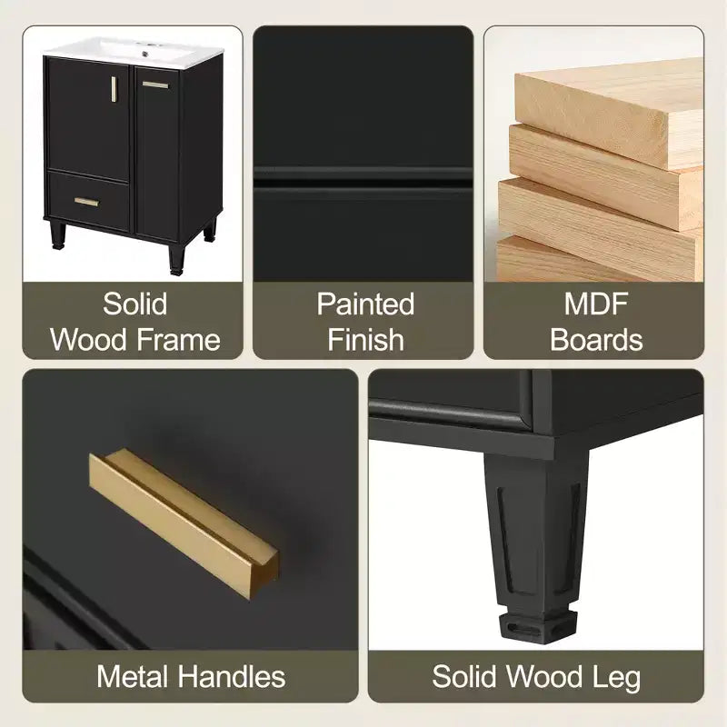 24 Small Bathroom Vanity with Sink, Bathroom storage Cabinet with Drawers and Door Shelf, Single Sink Bathroom Vanity
