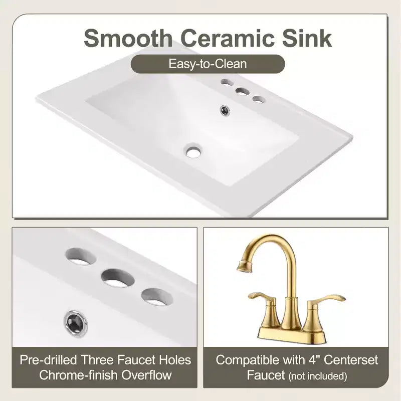 24 Small Bathroom Vanity with Sink, Bathroom storage Cabinet with Drawers and Door Shelf, Single Sink Bathroom Vanity