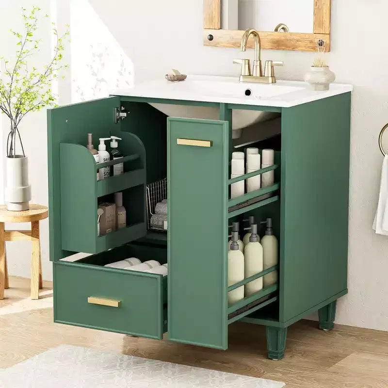 24 Small Bathroom Vanity with Sink, Bathroom storage Cabinet with Drawers and Door Shelf, Single Sink Bathroom Vanity