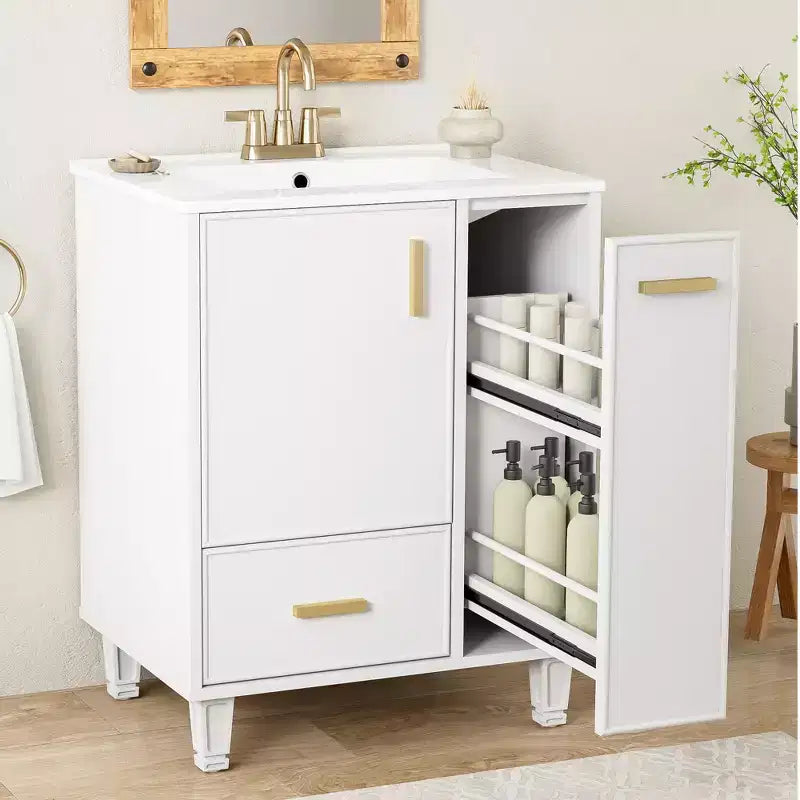 24 Small Bathroom Vanity with Sink, Bathroom storage Cabinet with Drawers and Door Shelf, Single Sink Bathroom Vanity