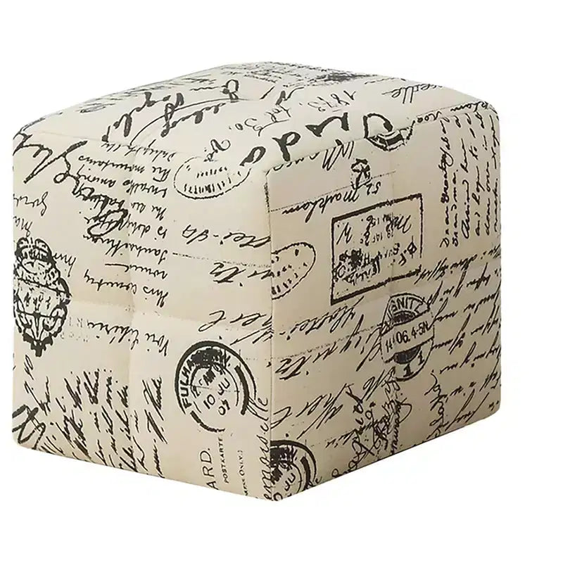 TUYOHW 12 Text Print Pouf Set of 2,Beige Accent Footrest Ottoman for Living Room & Bedroom,Kids Ottoman with High Density Foam Padding,Ready to Use