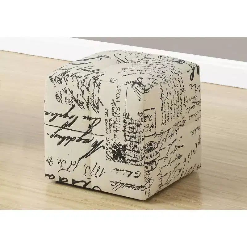 12 Text Print Pouf Set of 2,Beige Accent Footrest Ottoman for Living Room & Bedroom,Kids Ottoman with High Density Foam Padding,Ready to Use