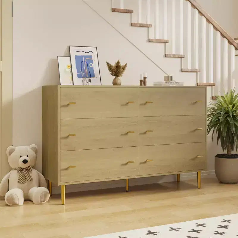 6 Drawers Dresser for Bedroom, 47.2 Wide Wood Rustic Chest of Drawers with Bar Handles, Storage Dressers Organizer for Bedroom, Living Room, Hallway