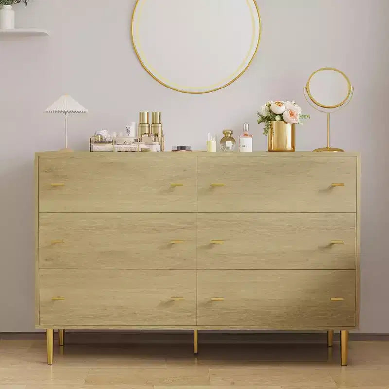 6 Drawers Dresser for Bedroom, 47.2 Wide Wood Rustic Chest of Drawers with Bar Handles, Storage Dressers Organizer for Bedroom, Living Room, Hallway