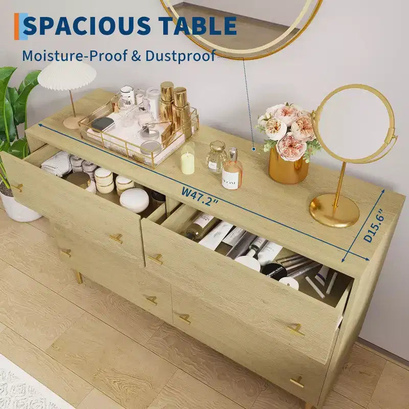 6 Drawers Dresser for Bedroom, 47.2 Wide Wood Rustic Chest of Drawers with Bar Handles, Storage Dressers Organizer for Bedroom, Living Room, Hallway