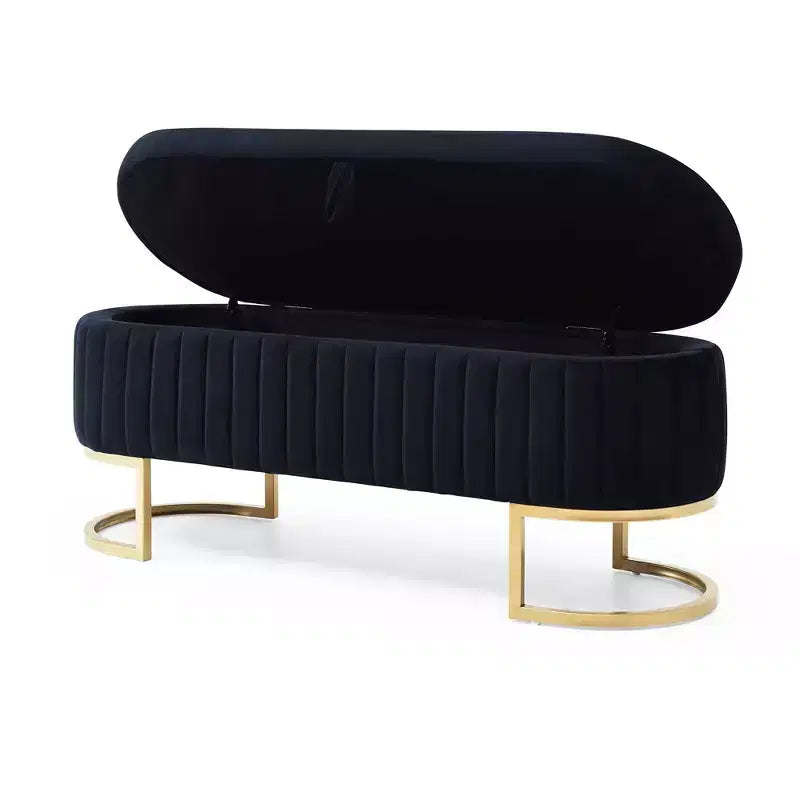 50IN Oval Storage Ottoman with Golden Metal Legs, Upholstered Entryway Bench, End Of Bed Storage Bench for Bedroom, Living Room